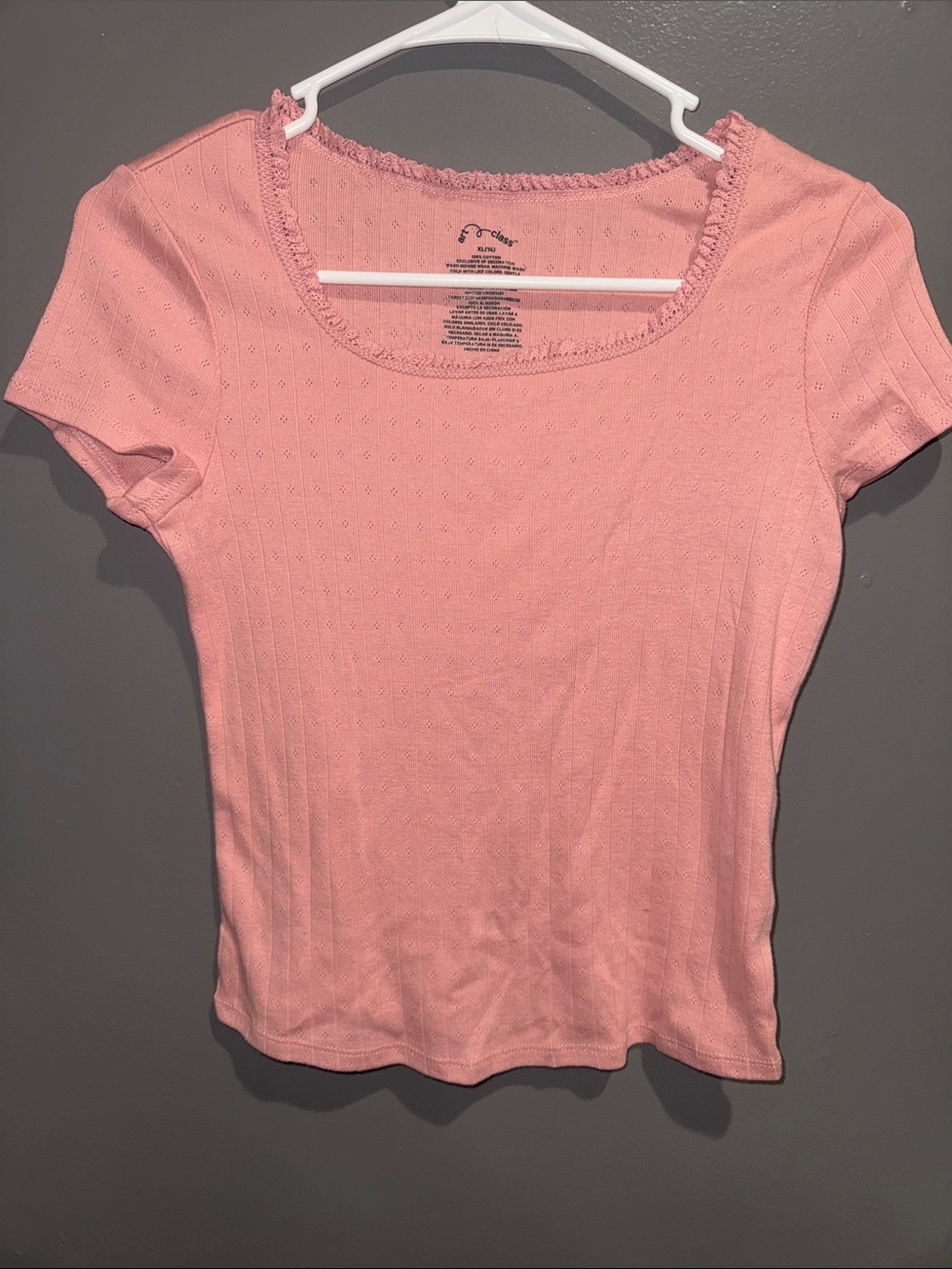 art class Light Pink Short Sleeve Square Neck Knit Top